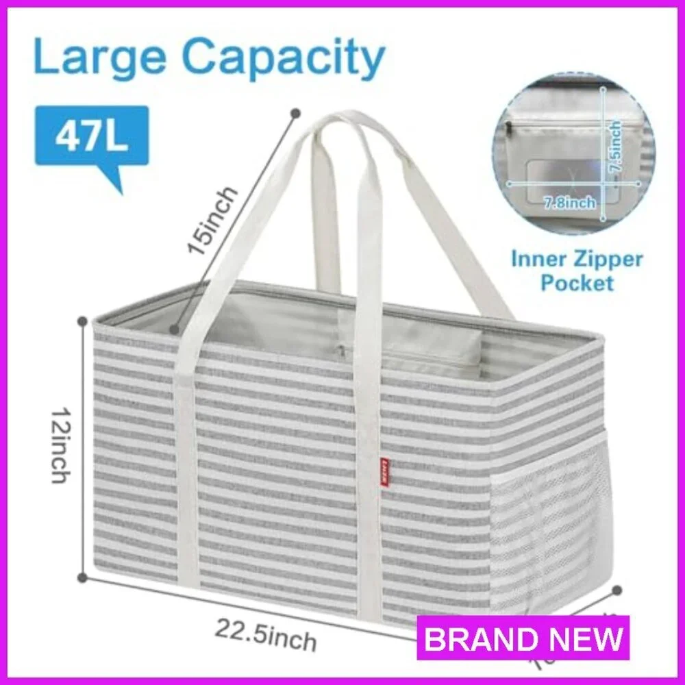 Standing Utility Tote Bag Foldable Reusable Grocery Storage Large Capacity